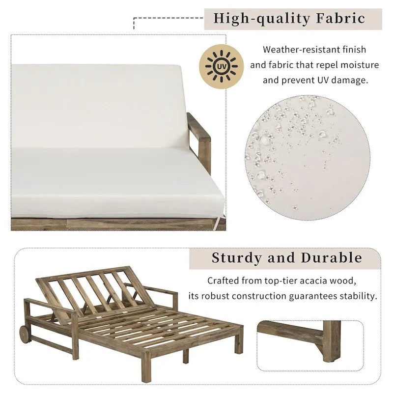 1-Piece Farmhouse-styled Wooden Outdoor Sunbed, Outdoor Daybed