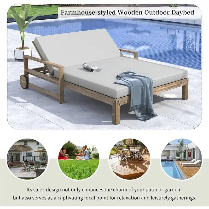 1-Piece Farmhouse-styled Wooden Outdoor Sunbed, Outdoor Daybed