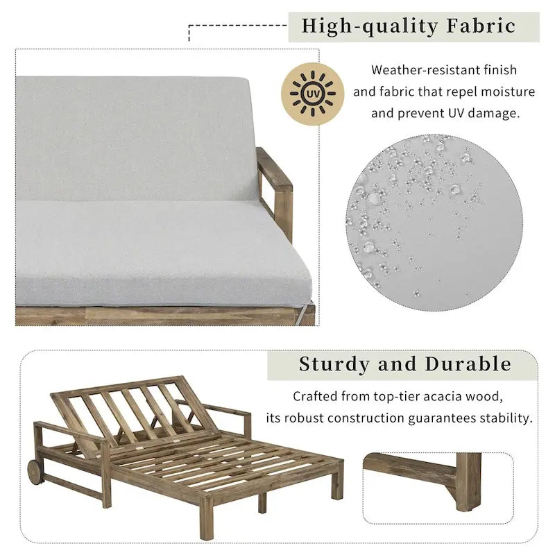 1-Piece Farmhouse-styled Wooden Outdoor Sunbed, Outdoor Daybed