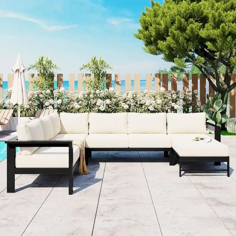 Set divano da esterno a U multi-persona, adatto per giardini