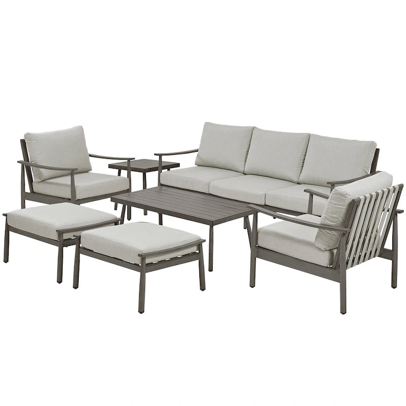 7-Piece Aluminum Patio Conversation Set, 3-Seat Outdoor Couch with Ottomans and Coffee Table