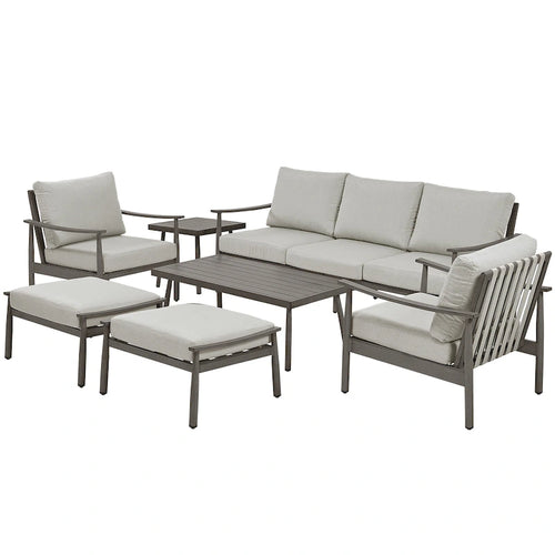 7-Piece Aluminum Patio Conversation Set, 3-Seat Outdoor Couch with Ottomans and Coffee Table