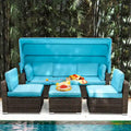 Moasis Blue 6-piece Wicker Patio Furniture Set - 82.28L x 53.54W x 56.7H