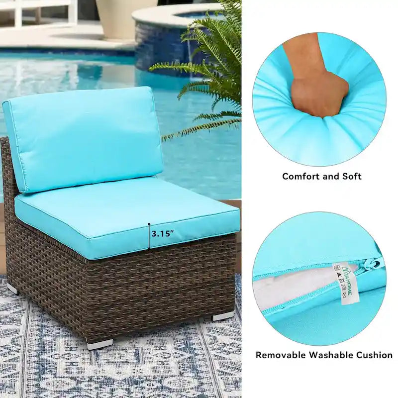 Moasis Blue 6-piece Wicker Patio Furniture Set - 82.28L x 53.54W x 56.7H