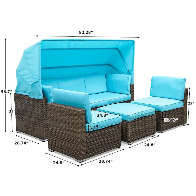 Moasis Blue 6-piece Wicker Patio Furniture Set - 82.28L x 53.54W x 56.7H