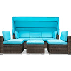 Moasis Blue 6-piece Wicker Patio Furniture Set - 82.28L x 53.54W x 56.7H