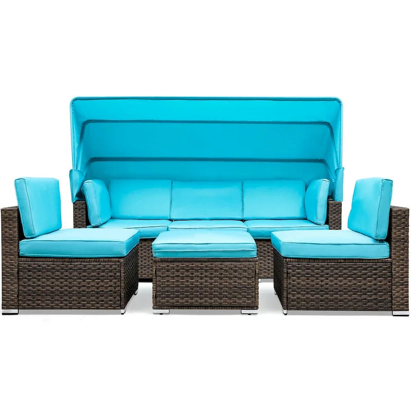 Moasis Blue 6-piece Wicker Patio Furniture Set - 82.28L x 53.54W x 56.7H