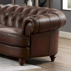 Divano Chesterfield Hydeline Newport in pelle pieno fiore con piume, memory foam e molle
