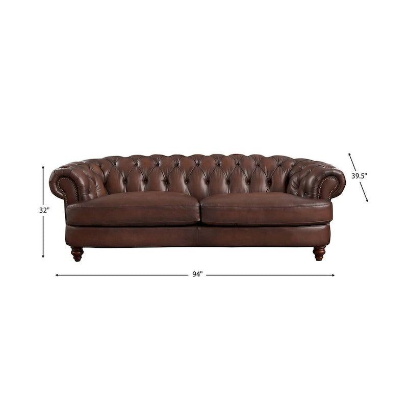 Divano Chesterfield Hydeline Newport in pelle pieno fiore con piume, memory foam e molle