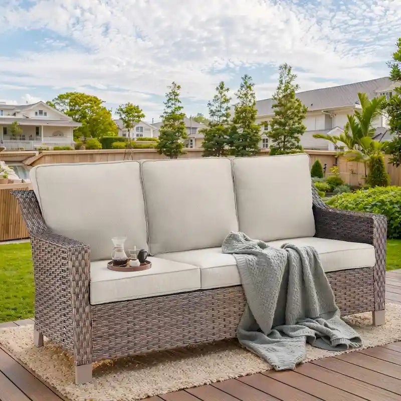 Divano da esterno in rattan per portico o giardino - Marrone