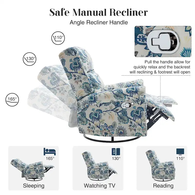 HOMYKA Floral Manual Recliner Swivel Rocking Chair Glider Set of 2