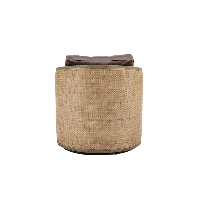 Swivel Barrel Chair, Comfy Round Accent Chair, 360 Degree Swivel Barrel Club Chair, Leisure Arm Chair with Rattan Woven Frame