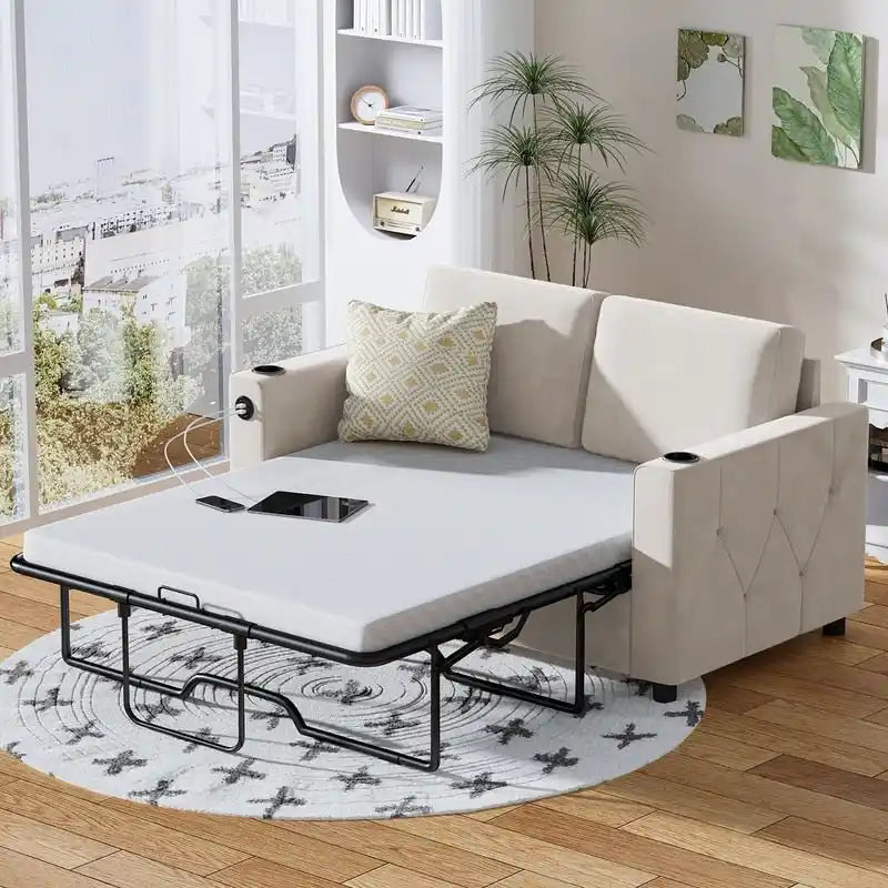 Mixoy Pull Out Sofa Bed,Sleeper Sofa Couch with Memory Foam Mattress,Cup Holder,USB,Pull Out Couch Bed
