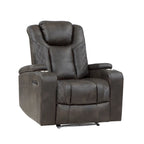 Mia 40 Inch Power Recliner Chair, Gray Faux Leather, LED, USB, Cupholders