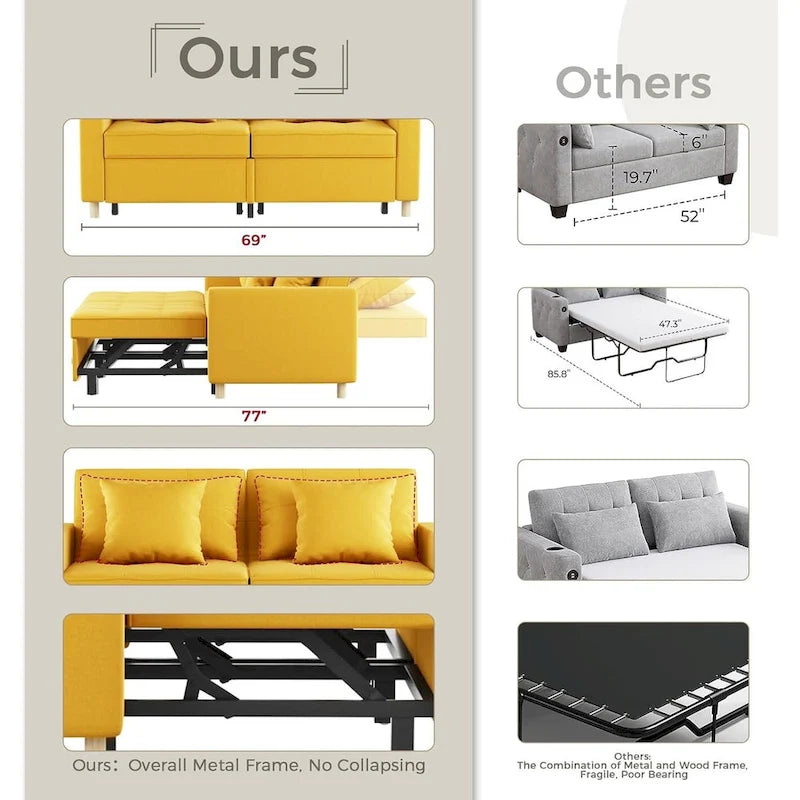 AECOJOY Divano Letto 3 in 1, Letto Singolo Convertibile