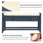 Shoe Rack with Cushioned Seat and Drawers, Multipurpose Entryway Storage Bench (Antique Navy)