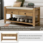 Shoe Rack with Cushioned Seat and Drawers, Multipurpose Entryway Storage Bench (Antique Navy)