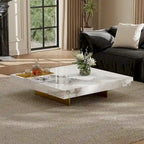 Modern 42 Faux Marble Square Coffee TableGlossy Sintered Stone Tabletop