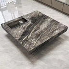 Modern 42 Faux Marble Square Coffee TableGlossy Sintered Stone Tabletop