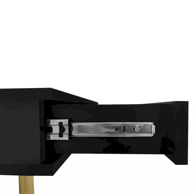 Exquisite High Gloss Coffee Table with 4 Golden Legs and 2 Small Drawers, 2-Tier Square Center Table for Living Room