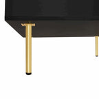 Exquisite High Gloss Coffee Table with 4 Golden Legs and 2 Small Drawers, 2-Tier Square Center Table for Living Room