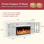 36 Inch 3-Sided Glass Fireplace TV Stand for TVs up to 80