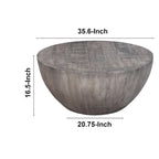 36 Inch Round Coffee Table, Handcrafted Drum Shape, Mango Wood with Olive Gray Finish
