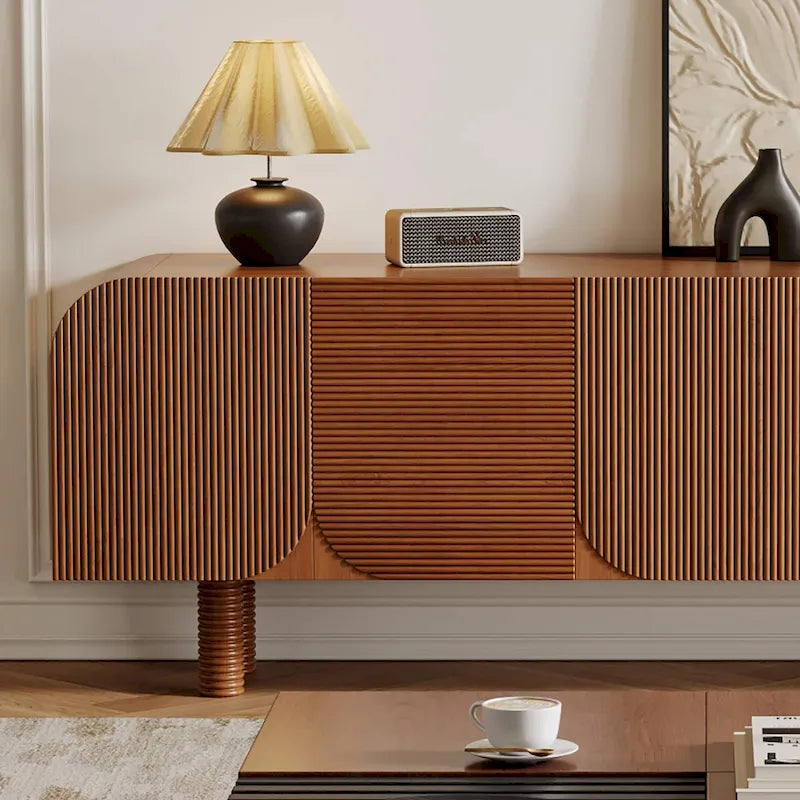 71 Mid Century Wood TV Stands, Modern Brown Media Console for Living Room, Pre-Assembled - 70.87x15.7