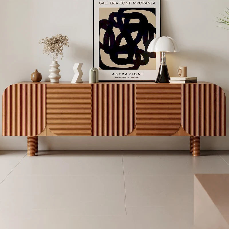 71 Mid Century Wood TV Stands, Modern Brown Media Console for Living Room, Pre-Assembled - 70.87x15.7