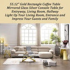 55 inch Rectangle White Glass Console Table with Mirrored M-Shaped Base
