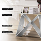 55 inch Rectangle White Glass Console Table with Mirrored M-Shaped Base