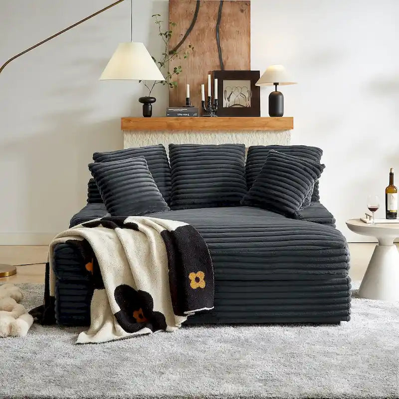 Modern Double Sleeper Sofa BedComfortable Cloud Couch Daybed Soft Fluffy Corduroy Upholstery