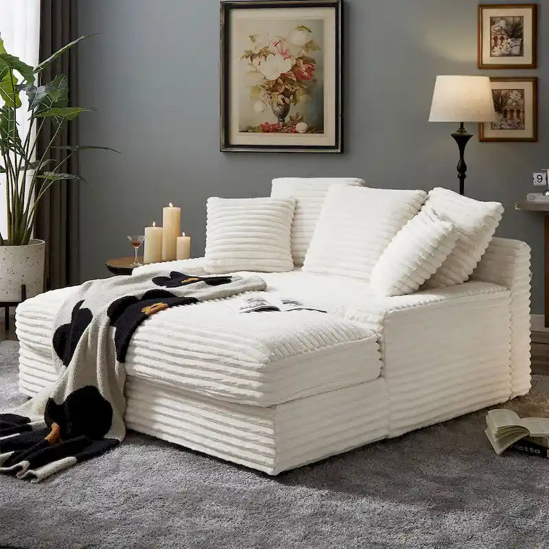 Modern Double Sleeper Sofa BedComfortable Cloud Couch Daybed Soft Fluffy Corduroy Upholstery