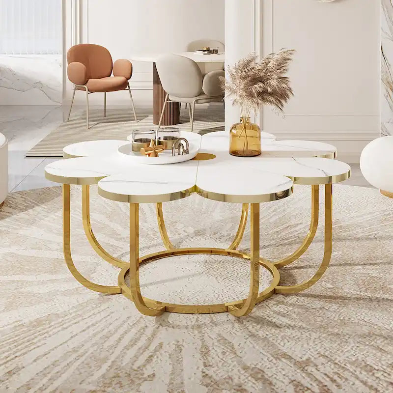 39.37-inch Modern Flower-Shaped Coffee Accent Table for Living Room