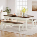 55-Inch Dining Table Set for 4-6, Wood Kitchen Table with 2 Benches