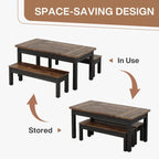 55-Inch Dining Table Set for 4-6, Wood Kitchen Table with 2 Benches