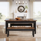 55-Inch Dining Table Set for 4-6, Wood Kitchen Table with 2 Benches