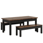 55-Inch Dining Table Set for 4-6, Wood Kitchen Table with 2 Benches