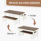 55-Inch Dining Table Set for 4-6, Wood Kitchen Table with 2 Benches
