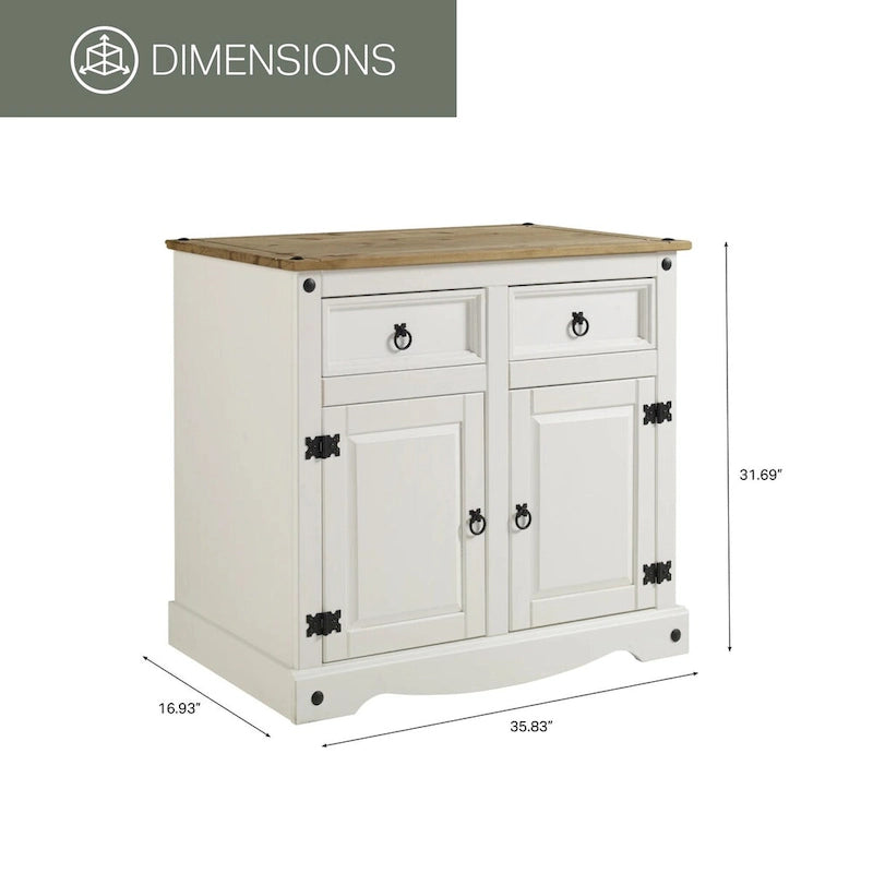 OS Home and Office Furniture Model COW915 Cottage Series Wood Buffet Sideboard in Distressed White