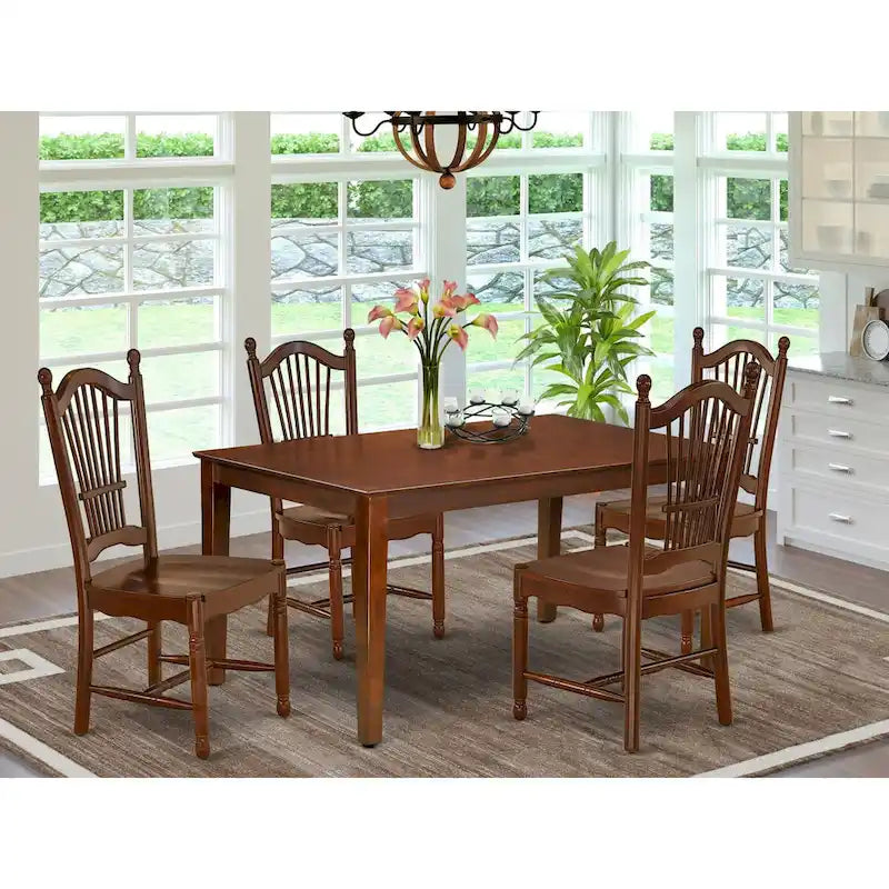 East West Furniture Set da tavolo da pranzo - un tavolo da cucina rettangolare e sedie da pranzo - Mogano (Opzioni pezzi)