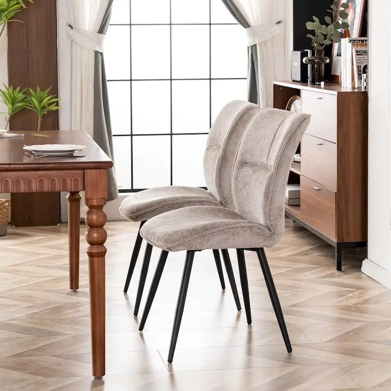 Fabric Upholstered High Back Dining Chairs Set of 2