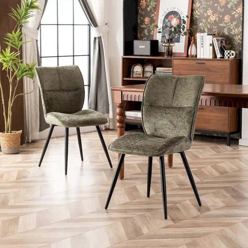Fabric Upholstered High Back Dining Chairs Set of 2