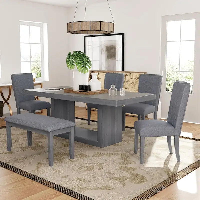 Set da pranzo contemporaneo da 6 pezzi con tavolo allungabile a piedistallo da 78 pollici