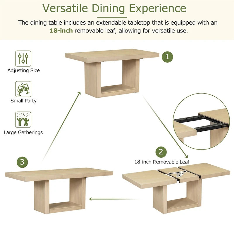 Set da pranzo contemporaneo da 6 pezzi con tavolo allungabile a piedistallo da 78 pollici