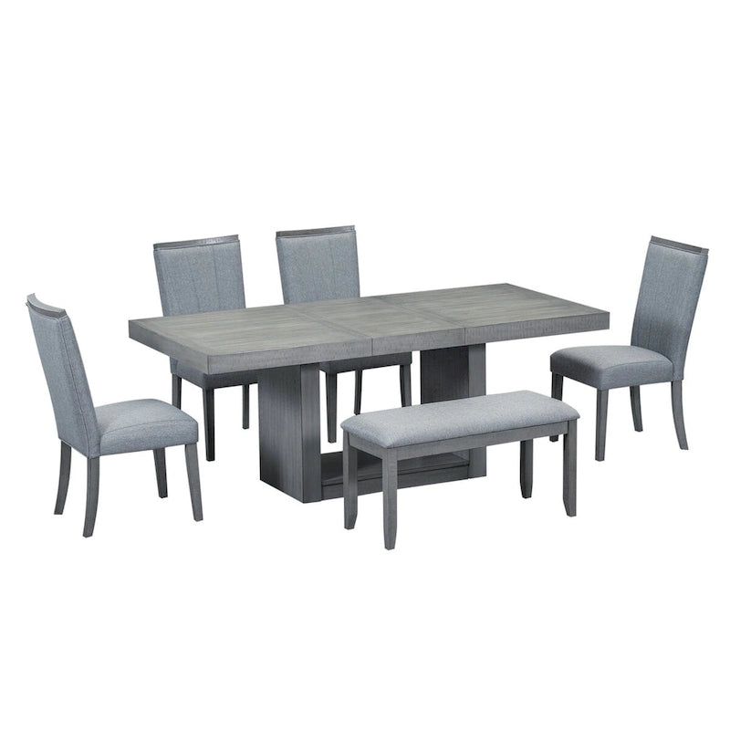 Set da pranzo contemporaneo da 6 pezzi con tavolo allungabile a piedistallo da 78 pollici