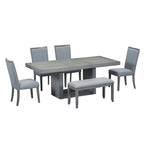 Set da pranzo contemporaneo da 6 pezzi con tavolo allungabile a piedistallo da 78 pollici