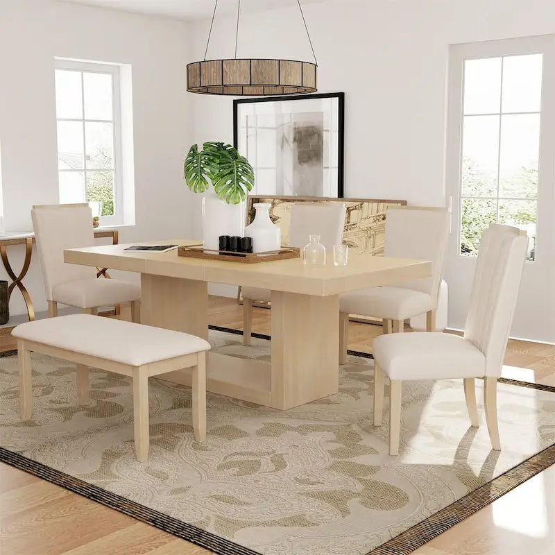 Set da pranzo contemporaneo da 6 pezzi con tavolo allungabile a piedistallo da 78 pollici