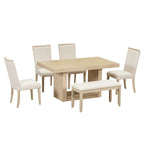Set da pranzo contemporaneo da 6 pezzi con tavolo allungabile a piedistallo da 78 pollici