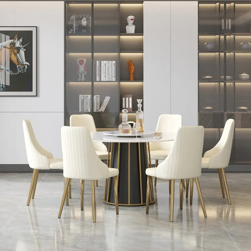Tavolo da pranzo rotondo 53 in pietra sinterizzata bianca con Lazy Susan - N/A